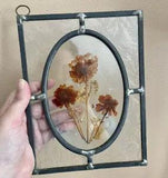 Vintage Pressed Dried Flowers Glass & Metal Wall Hanging Piece Missing One Hook