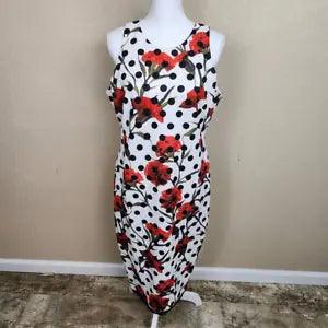 Alexia Admor Floral Carnation Polka Dot Print Wiggle Dress Large (4501)
