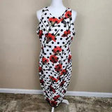 Alexia Admor Floral Carnation Polka Dot Print Wiggle Dress Large (4501)