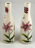 Bud Vase SET of 2 Handpainted Textured Lilies pink floral lily White ceramic