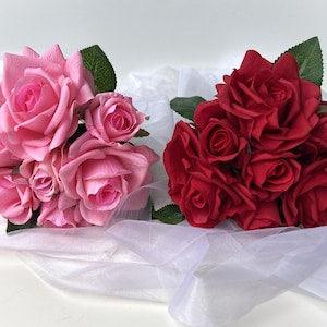 Real Touch Rose Bouquet Flowers DIY Wedding Bouquet Artificial Faux Silk latex Roses Red Pink Roses Pre Made Wedding Bouquets Flower Bunch