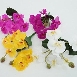 Phalaenopsis Orchid with Leaf Bouquet, Fake Butterfly Orchid Flower, Artificial Flower Crafts, Home Floral Decor, Wedding Party Arrangement