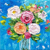rose painting bouquet original art impasto oil painting gift flower vase garden abstract artwork floral 8x8 small canvas by Irina Jouk