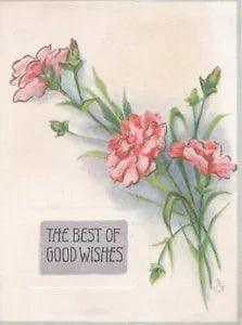 Pink carnation flowers, Tuck Christmas card circa 1920