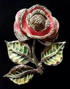 Poppy Lily Rose Flower Enamel Marcasite Brooch Vintage Floral Daisy Art Deco Pin