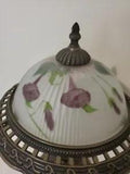 Light Metal Table Lamp Reverse Painted Calla Lily Frosted Shade 17" Vtg