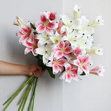 Large Faux Artificial Real Touch Lily Spray Stem with 3 Flower Heads | Home/Wedding/Events Decoration