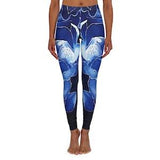 Black Orchid Art Leggings Original Plant Pattern Leggings Blue Black Batik Print Yoga Workout Women's Spandex Leggings Unique Art Clothing