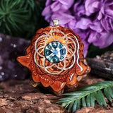 Pinecone Pendant with Glass (Blue Phoenix Orchid) and Gold Seed of Life (Medium) by Third Eye Pinecone