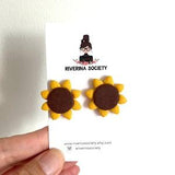 Sunflower clay earrings, sunflower studs, Autumn Fall stud earrings, Halloween Fall earrings, Thanksgiving earrings, Fall studs, sunflower