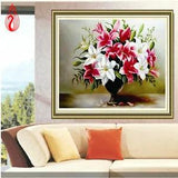 5D DIY Round Diamond Painting Cross Stitch Kits Rhinestones Embroidery Lily Vase