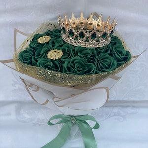 Emerald Green Eternal Rose Bouquet, Handmade Fake Flowers Bouquet, Ever Lasting Flower Arrangement, 25 Rose Bouquet, Ramo Buchon,