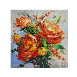 Original Rose Painting,Flower Bouquet, Floral Impasto,Oil Impasto,Small Painting,Flower Art,Nursery Wall Art, 6 by 6 inches