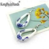 Beautiful Peony Drop Earrings Women Fashion Ceramics Hand Painted Flower Accesso
