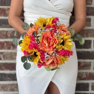 Sunflowers + orange &  pink flower bouquet