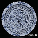 17.7" Old Antique Yuan dynasty Porcelain Blue white peony flowers plants plate