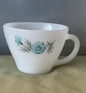 Vintage Fire King Oven Ware Bonnie Blue Carnation Flower Coffee Teacup