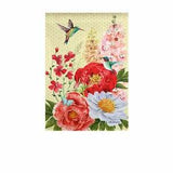 Evergreen Hummingbirds and Peonies Garden Suede Flag, 18'' x 12.5'' inches