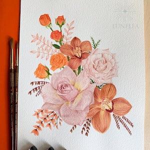 Watercolour Bouquet Painting Original Flower Painting Orange Bouquet Illustration Orange Flowers Painting Fall Colour Bouquet Art