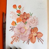 Watercolour Bouquet Painting Original Flower Painting Orange Bouquet Illustration Orange Flowers Painting Fall Colour Bouquet Art