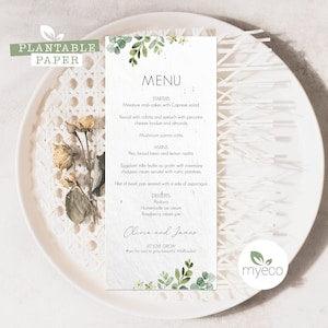 Plantable Menu Card, Greenery leaves Wedding Menu, Boho Menu,  Seed paper Menu, Printed Menu Cards, eco friendly