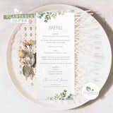 Plantable Menu Card, Greenery leaves Wedding Menu, Boho Menu,  Seed paper Menu, Printed Menu Cards, eco friendly