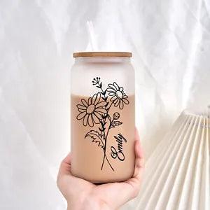 Personalized Birth Flower Coffee Cup With Name ,Personalized Birth Flower Tumble