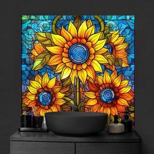 Kitchen Glass Splashback-Tempered Glass Flower Backsplash Tile Kitchen Backsplash Tiles-Cooker Panel Waterproof-Stained Floral Splashback