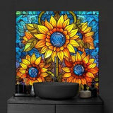 Kitchen Glass Splashback-Tempered Glass Flower Backsplash Tile Kitchen Backsplash Tiles-Cooker Panel Waterproof-Stained Floral Splashback