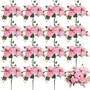 16 Packs Artificial Peony Flowers Faux Flowers Peonies Bouquet Silk 5 Heads