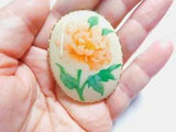 Hallmark Cards Oval Peach Carnation Flower Gold Tone Dual Pendant Brooch Vintage