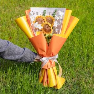 Crochet Flower Bouquet, Sunflower Bouquet, Crochet Bouquet, Crochet Flowers, Crochet Flower Gift, Graduation Bouquet, Christmas Gift