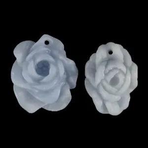 F04717#  1 pair Hand Carved Peony Flower  Angelite Pendant Bead Gemstone