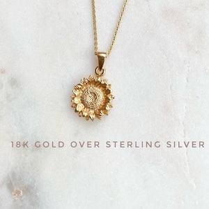 Gold over Sterling Silver Sunflower necklace, Sunflower necklace, Sunflower jewelry, Gold sunflower, Flower earrings, Rose Gold sunflower