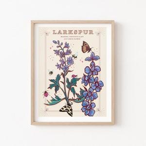 Larkspur Wall Art Print, July Birth Flower Illustration Print