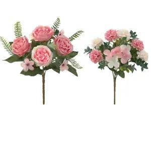 2pcs Artificial Peony Simulation Silk Fake Flower Green Plant Wedding...