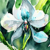 Aquamarine Orchid Fine Art Print, Watercolour Abstract Flower Wall Art, Teal Green Floral Painting, Light Blue Decor, UK artist