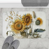 Sunflowers Bath Mat | Soft Microfiber Memory Foam | Floral Sunflower Print on a White Background | Perfect For Bathroom, Laundry, or Bedroom