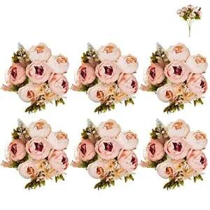 Pink Peonies Artificial Flowers Fake : 6Pcs Peony Arrangement Silk Flower Bulk
