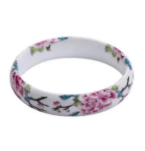 Pink Peony Painted Porcelain Bangle Bracelet