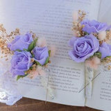 Purple Roses and Dried Flower Wedding Boutonniere, Wedding Floral Accessories, Purple Wedding, Groomsmen Boutonniere, Wedding Flowers