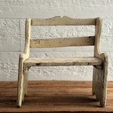 Charming antique primitive small chair, bench or plant stand, with its original green and white paint, from Quebec, Canada