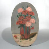 Antique French Oil Painting Naive Folk Art Bouquet of Flowers Carnations, Signed