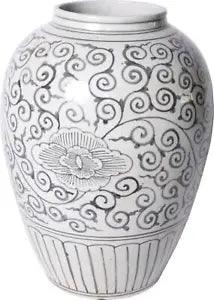 Urn Vase Peony Flower Open Mouth Black Porcelain Handmade Hand-Craf