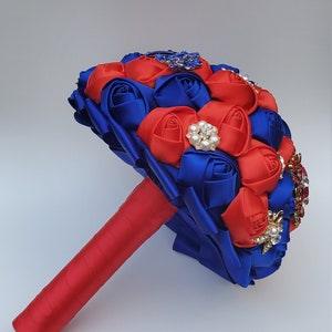 Royal Blue and Red Brooch Bouquet | bridal bouquet | bridal flowers | bridesmaids bouquet | toss bouquet | brides bouquet | luxury bouquet