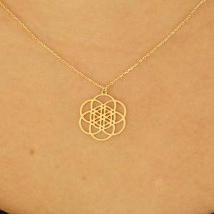 Seed Of Life Pendant , 14k Solid Gold Flower Of Life Necklace , Maternity Necklace ,Mandala Necklace ,Gold Life Coach Necklace ,Yoga Charm
