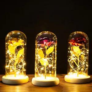 LED Enchanted Eternal Rose Artificial Flower In Glass Large Dome Light DecorGift