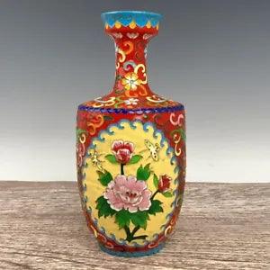 10.6" China Porcelain song dynasty ding kiln colour enamels peony flower Vase
