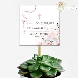 MIA - Blush Pink Rosary SUCCULENT Faith Plants the Seed Love Makes it Grow Favor Tag EDITABLE Floral Orchid Pink Succulent Plant Favor Tag