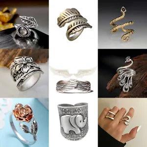 Vintage Silver Leaf Flower Band Ring Turquoise Open Cuff Ring Women Jewelry Gift